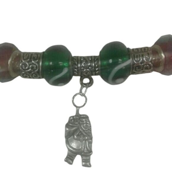Euro style charm bracelet Santa Claus Beads Silvertone Red Green Christmas - Picture 1 of 4